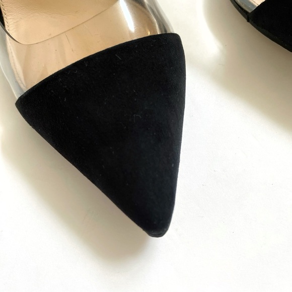 GIANVITO ROSSI CLEAR PLASTIC BLACK SUEDE SLINGBACK ANKLE STRAP POINTY TOE HEELS - Picture 7 of 13